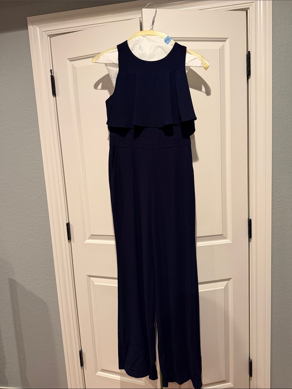Vince Camuto Navy Layered Ruffle Wide-Leg Jumpsuit